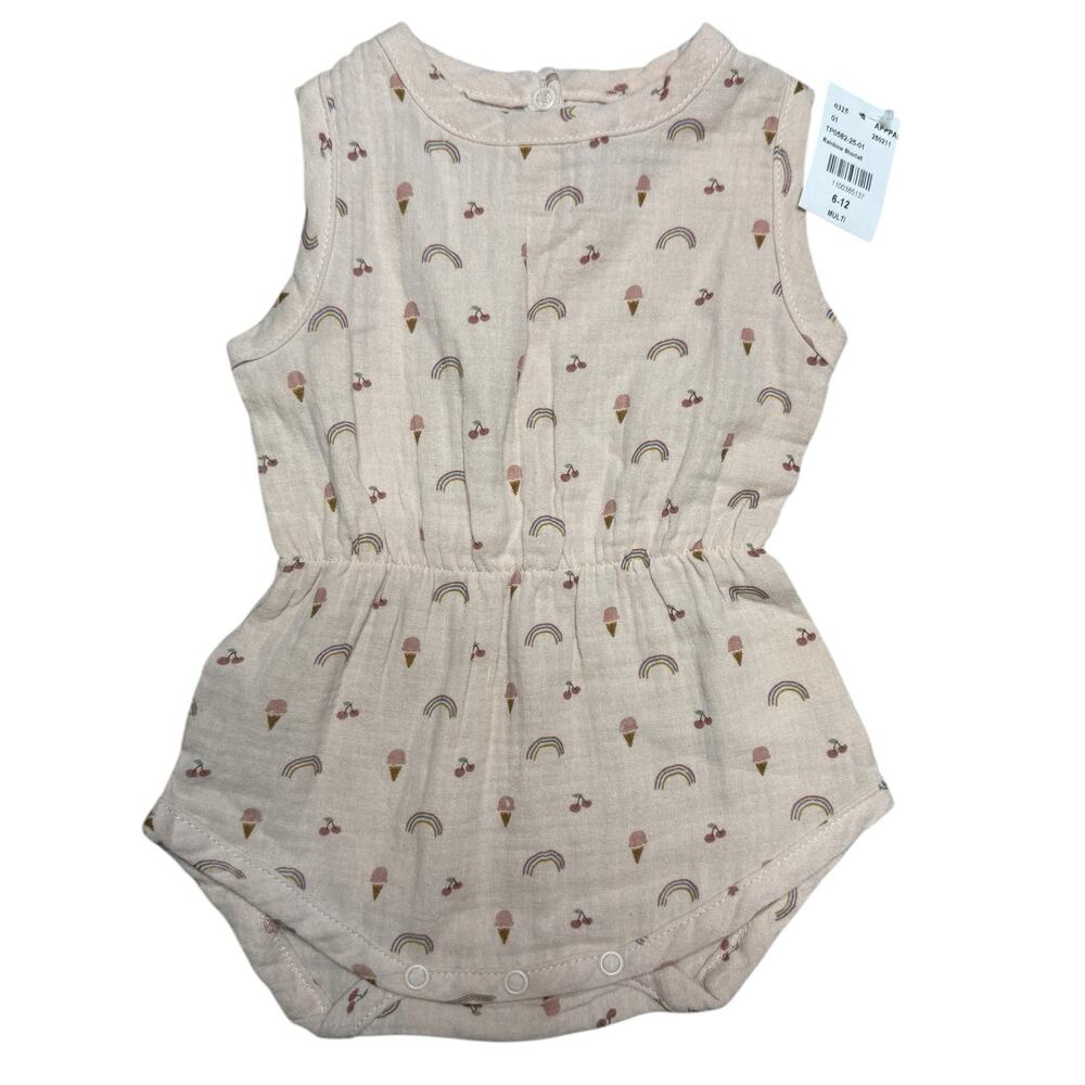 Apple Park Organic Cotton Rainbow Ice Cream Cherry Print Baby Romper 6-12M